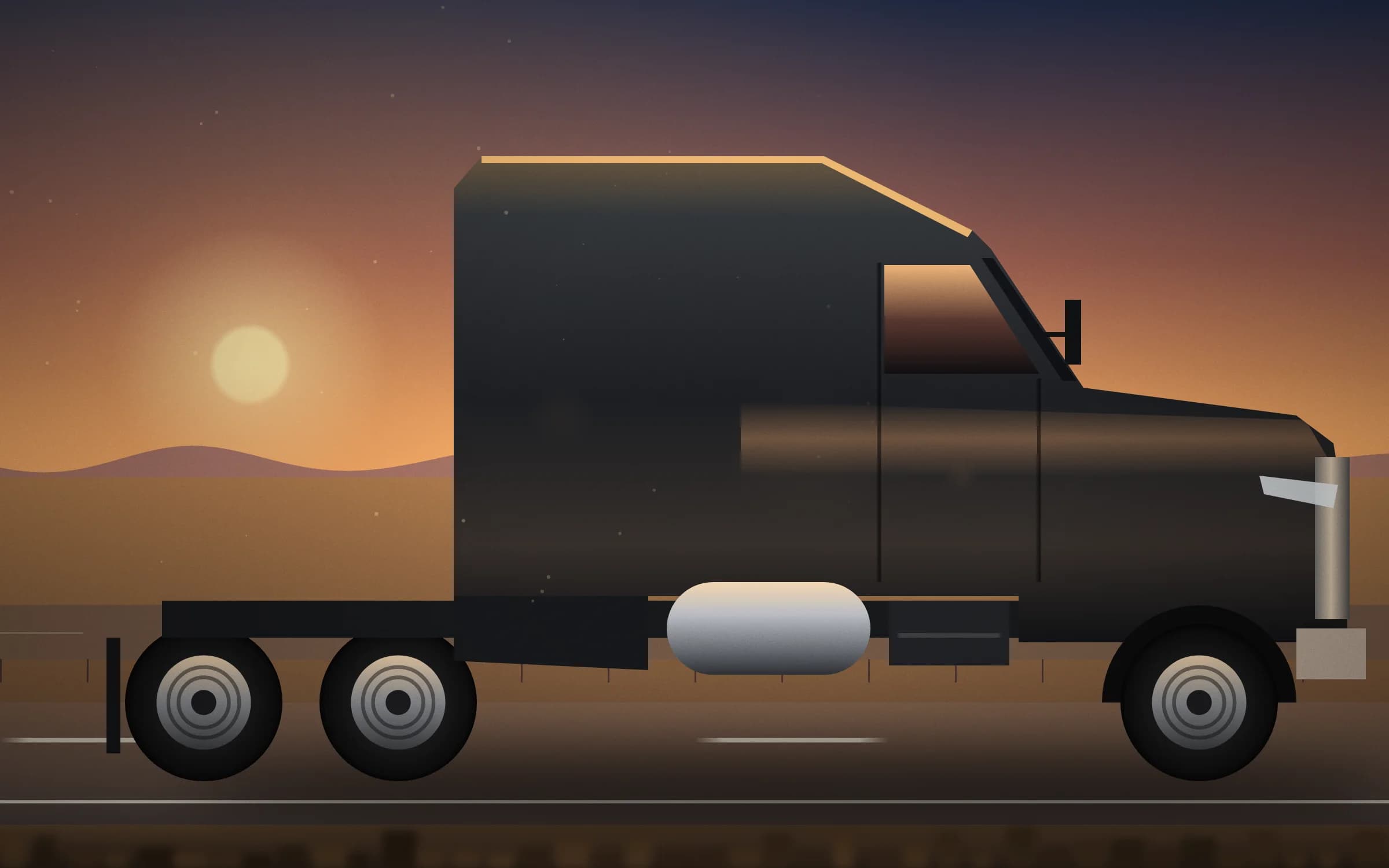 Company tractor without a trailer at golden hour